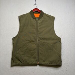 Timberland Weathergear Vest Mens L Green Canvas Quilted Lining Y2K Workwear ES69